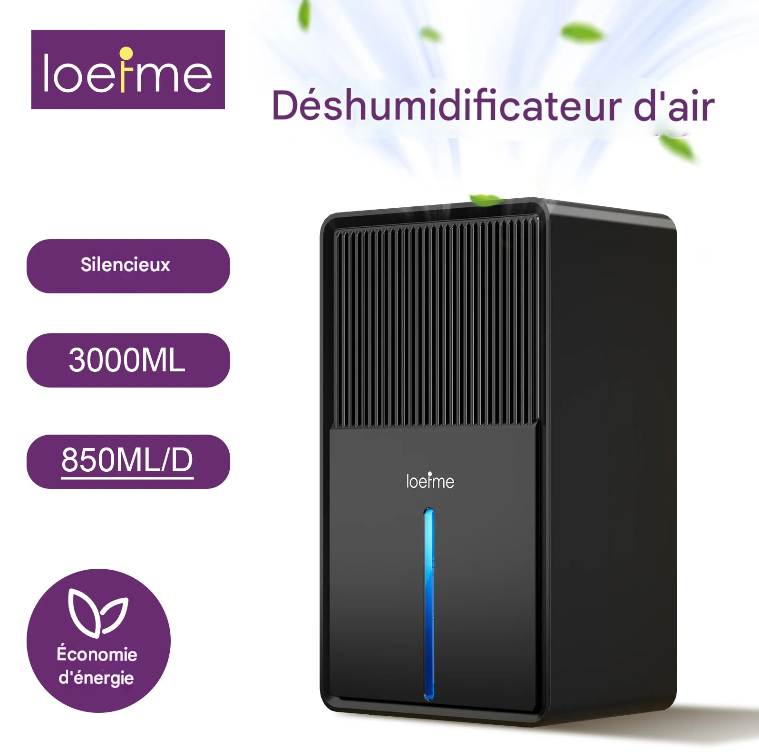 Déshumidificateur 3L compact - Silencieux pour chambre & salle de bain