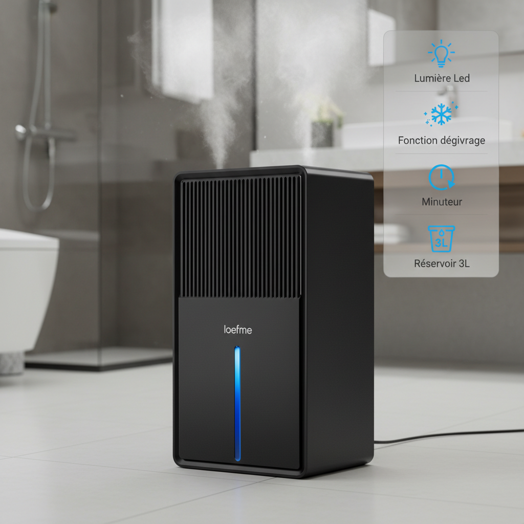 Déshumidificateur 3L compact - Silencieux pour chambre & salle de bain